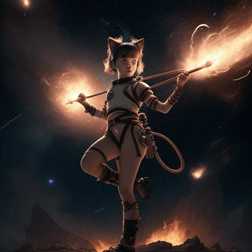 AI generated: cinematic portrait of a young cute female with a monkey's tail, small kitty ears and carre haircut, ...