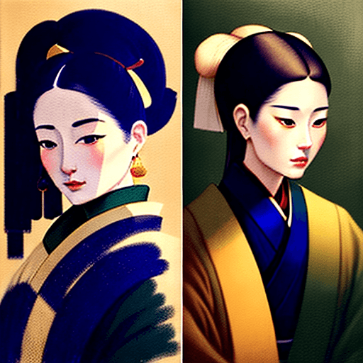 AI generated: paintings by jen ayad, in the style of uemura shoen, digital painting, dark green and amber, , paint...