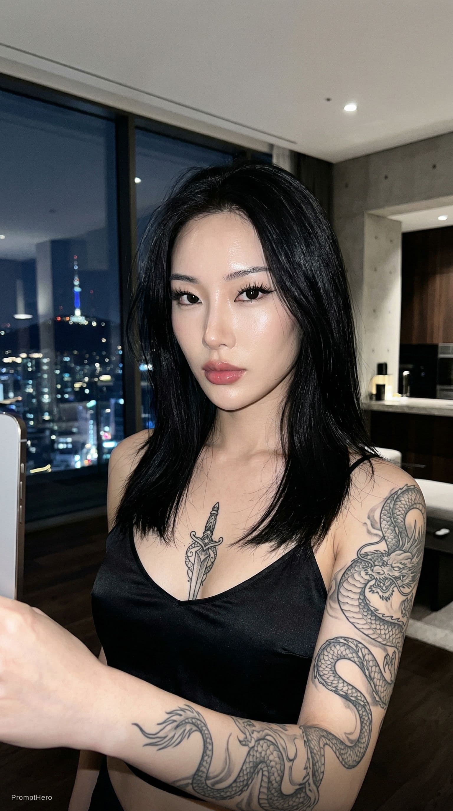 AI generated: Handheld iPhone 15 Pro Max photo of Aera Sol Williams, a 24-year-old mixed Korean-European woman. Sh...