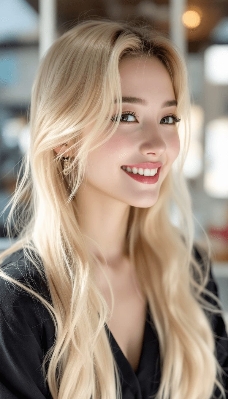 AI generated: Blond hair chines young women, gold, happy, pretty, cute --v 6.1 --ar 16:9
