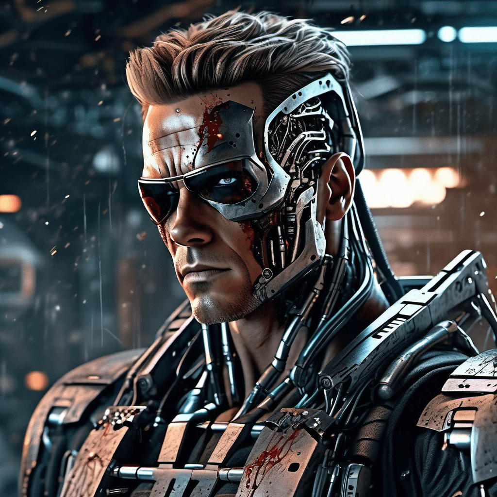 AI generated: A portrait of a synth AI Terminator Machine Model T-3000, a futuristic cyberpunk comic style art, me...