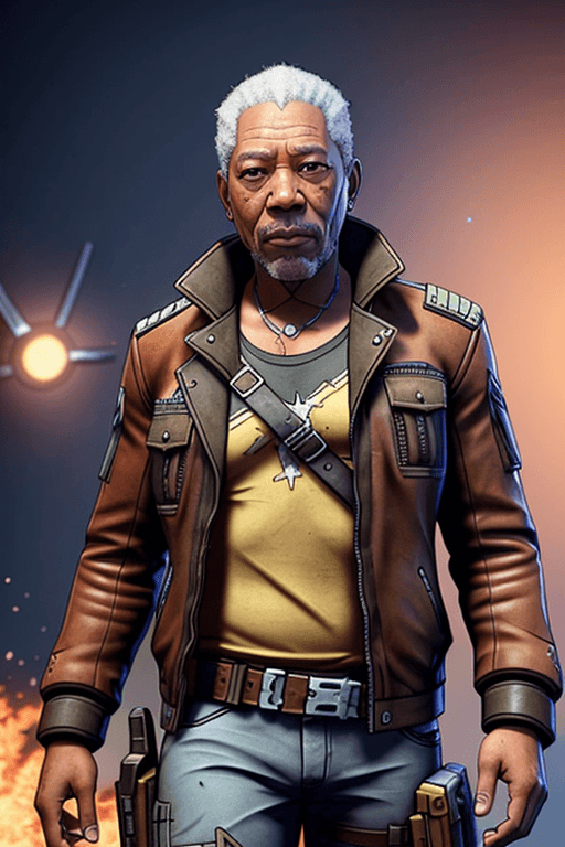 AI generated: morgan freeman, in the style of Borderlands, unreal engine, octane render,8k, uhd, raytraced lightin...