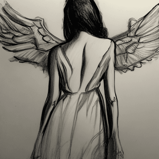 AI generated: sketch of woman with wings on her back