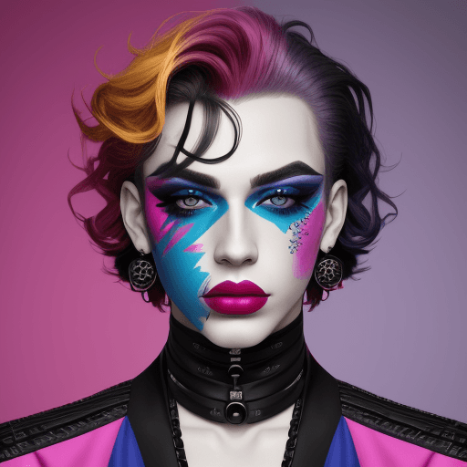 AI generated: Bold and bright makeup looks, with vibrant eyeshadow, bold lips, and creative designs; male portrait...