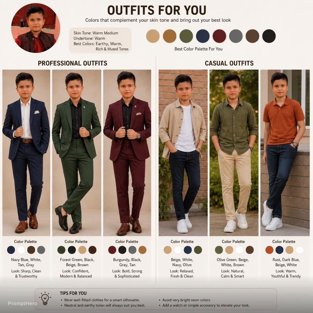 AI generated: Create professional and casual outfits with pallets color according to face and skin tone