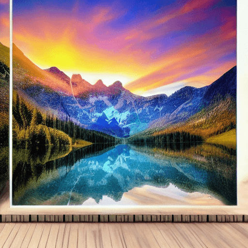 AI generated: lake mountains forest sky sunset stars