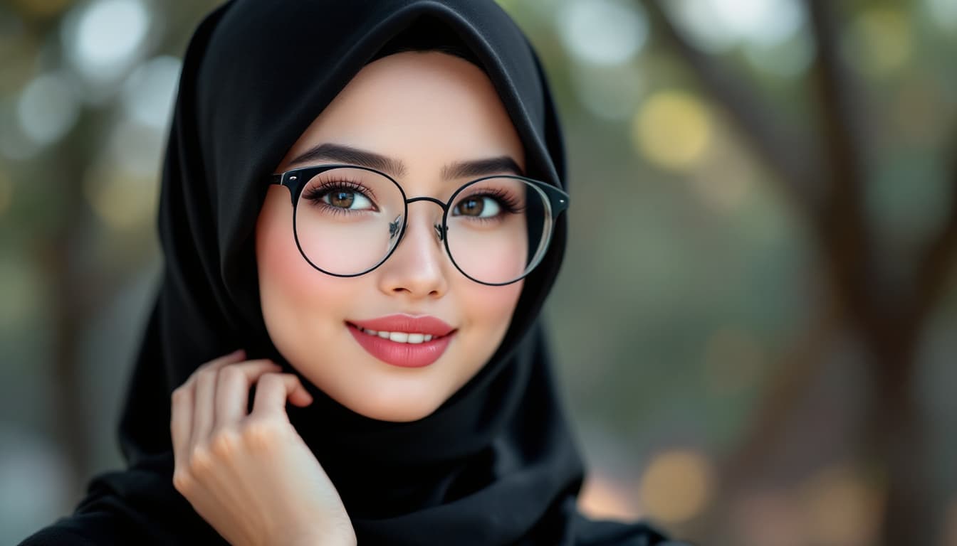 AI generated: Create anime style portrait of a gorgeous indonesian muslim women wearing black color hijab , gorgeo...