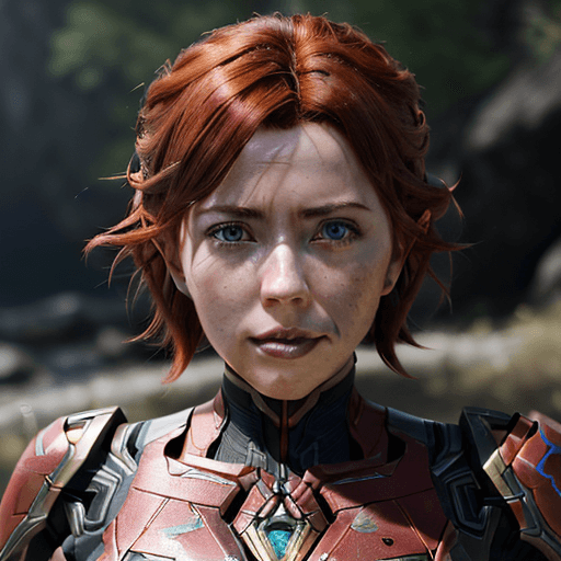 AI generated: Ultra realistic photo of Pyra from Xenoblade, Pyra, front-facing, portrait, cinematic lighting, batt...