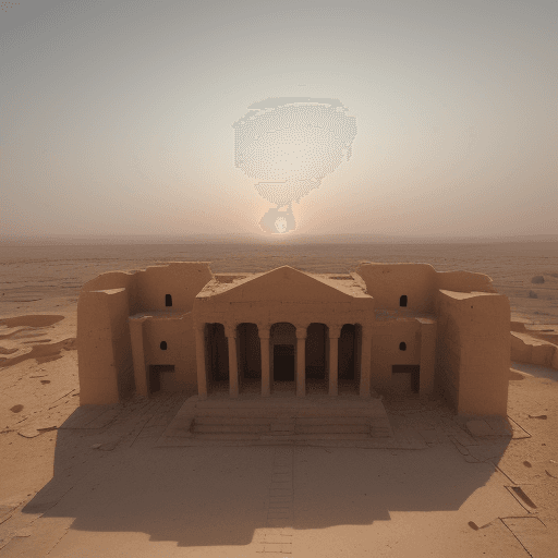 AI generated: land mark, archeology museum, Syria, pale sunrise, 4k