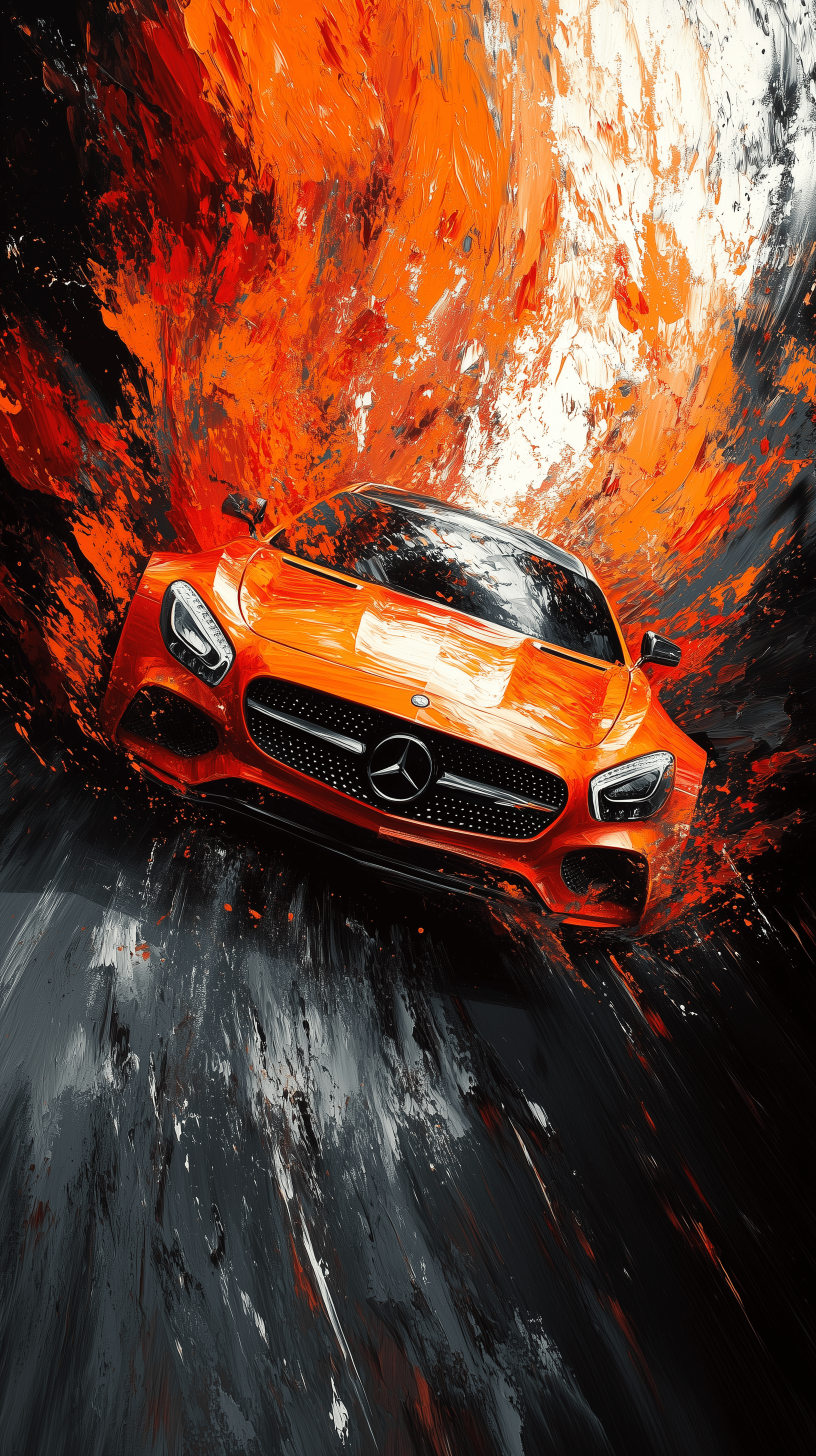 AI generated: artistic, abstract art, sweeping strong brush strokes in shades of deep orange against a solid black...