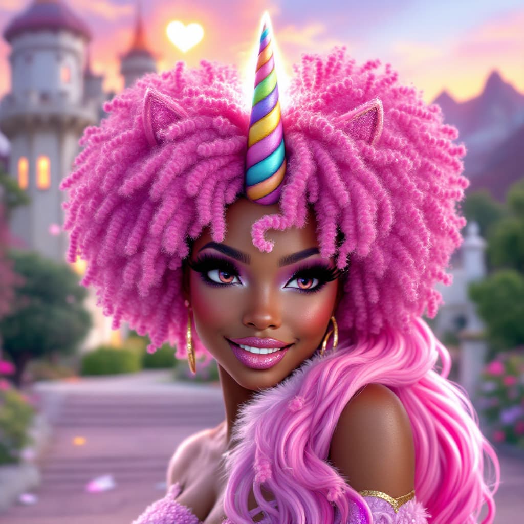 AI generated: The Unicorn Guardians (Luna, Spark, and Blaze) in front of Sparkle Valley, with a glowing Heart of L...