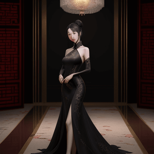 AI generated: A very delicately lovely and beautiful Chinese lady at a prestige gathering, wearing an elegant blac...