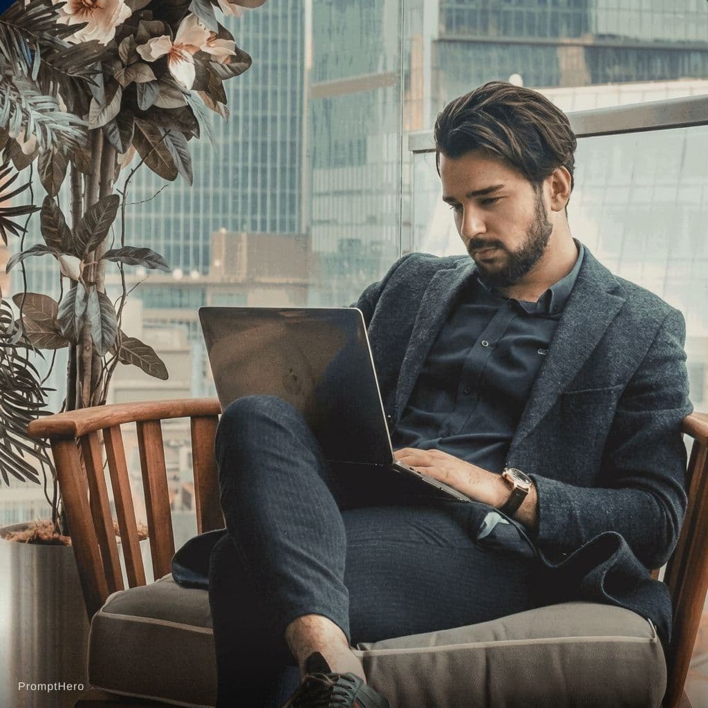 AI generated: A photorealistic, medium shot, candid photograph of a handsome young Caucasian man with a neatly tri...