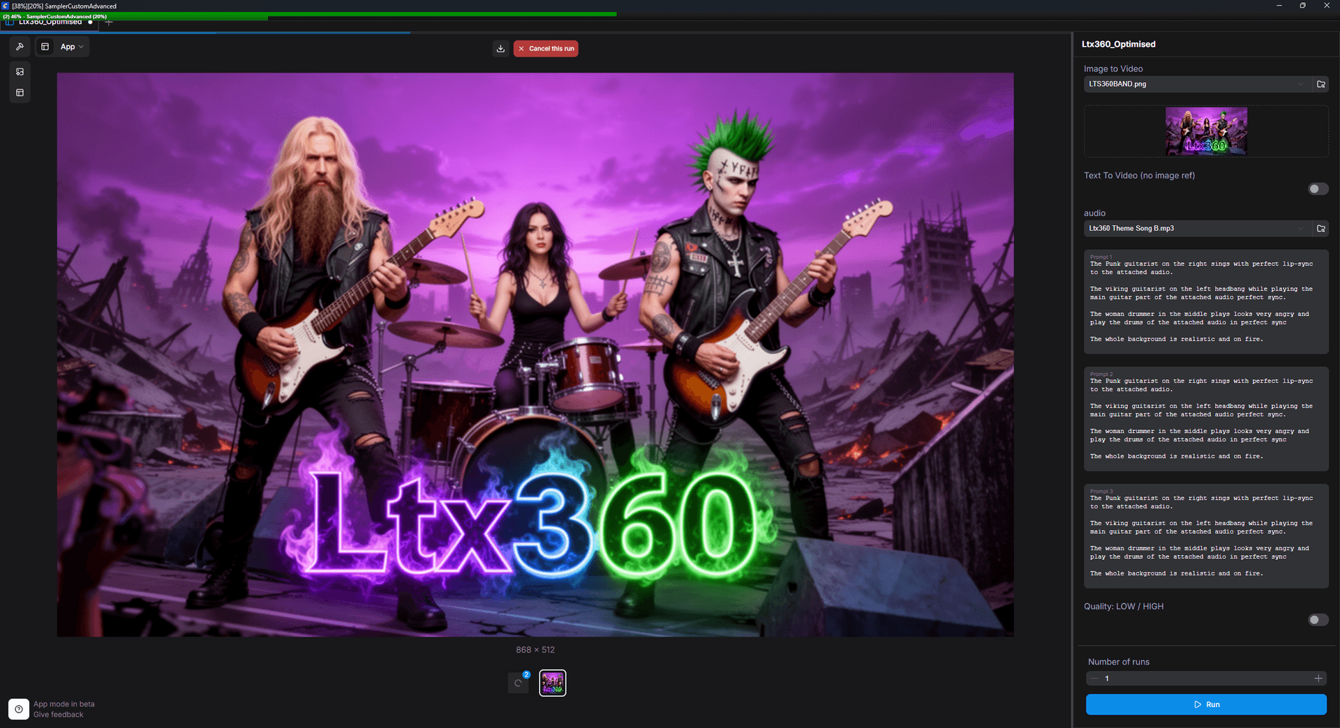 LtxApp360 - CUSTOM AUDIO DRIVEN 60 SECONDS VIDEO WITH 3 PROMPTS - i2v/t2v