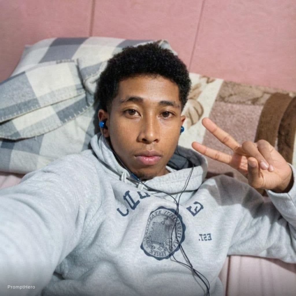 AI generated: Him, posing, handsome, selfie, low quality