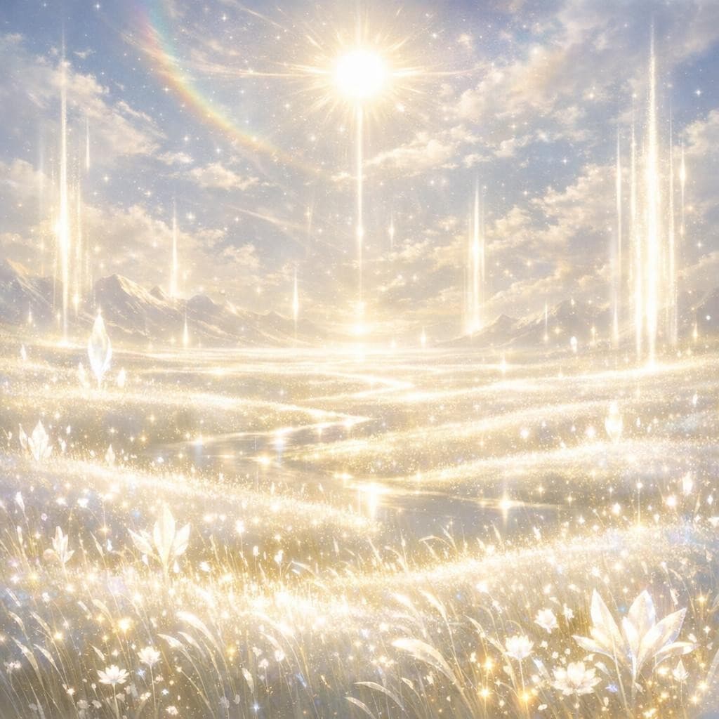 AI generated: Create a unique environment/Biome of a Light → The Radiant Plains (endless glowing fields of pure il...