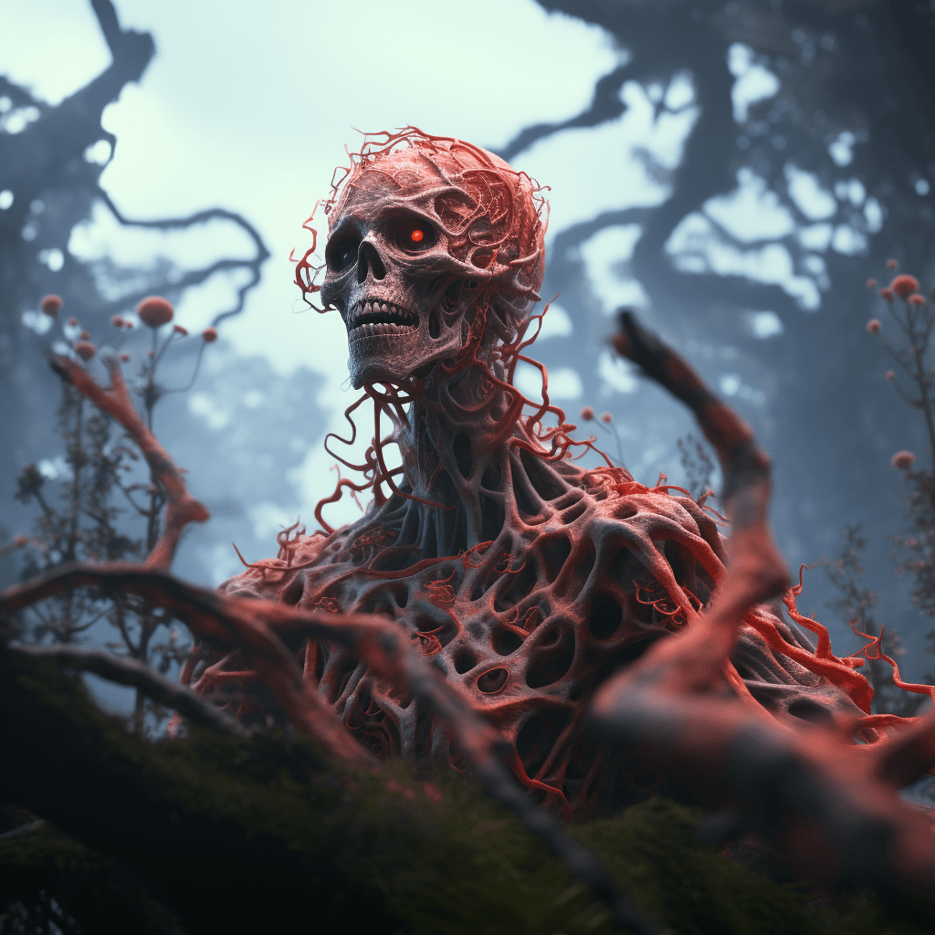 AI generated: a scary looking hellishly evil soul from deep depth of no mans land, full body, dripping skin, cryst...