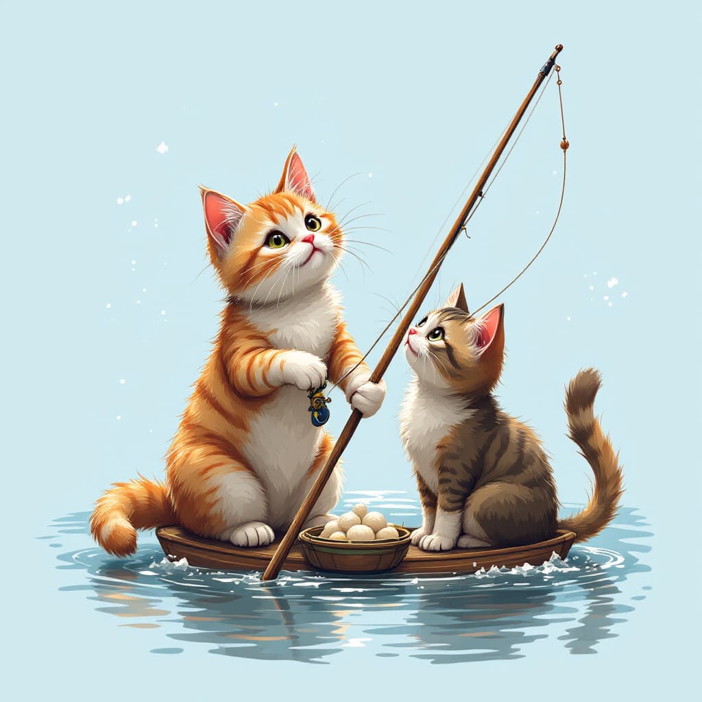 AI generated: two cats fishing
