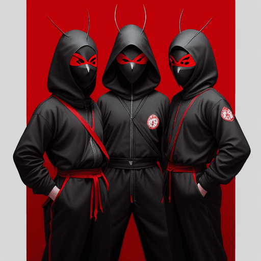 AI generated: Create an image of the main characters from "Money Heist" reimagined as ninjas with dali masks. Each...