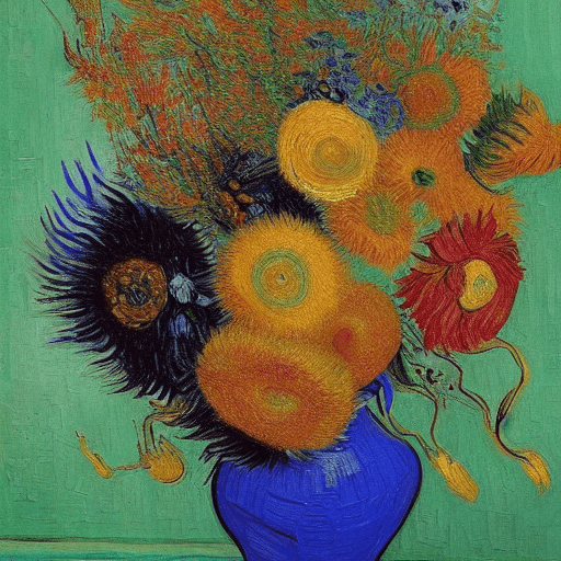 AI generated: colorful flowers arranged in a vase, resembling the style of a painting by the artist Van Gogh The f...