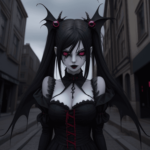 AI generated: anime goth vampire girl in a city,4k,high quality,toung out
