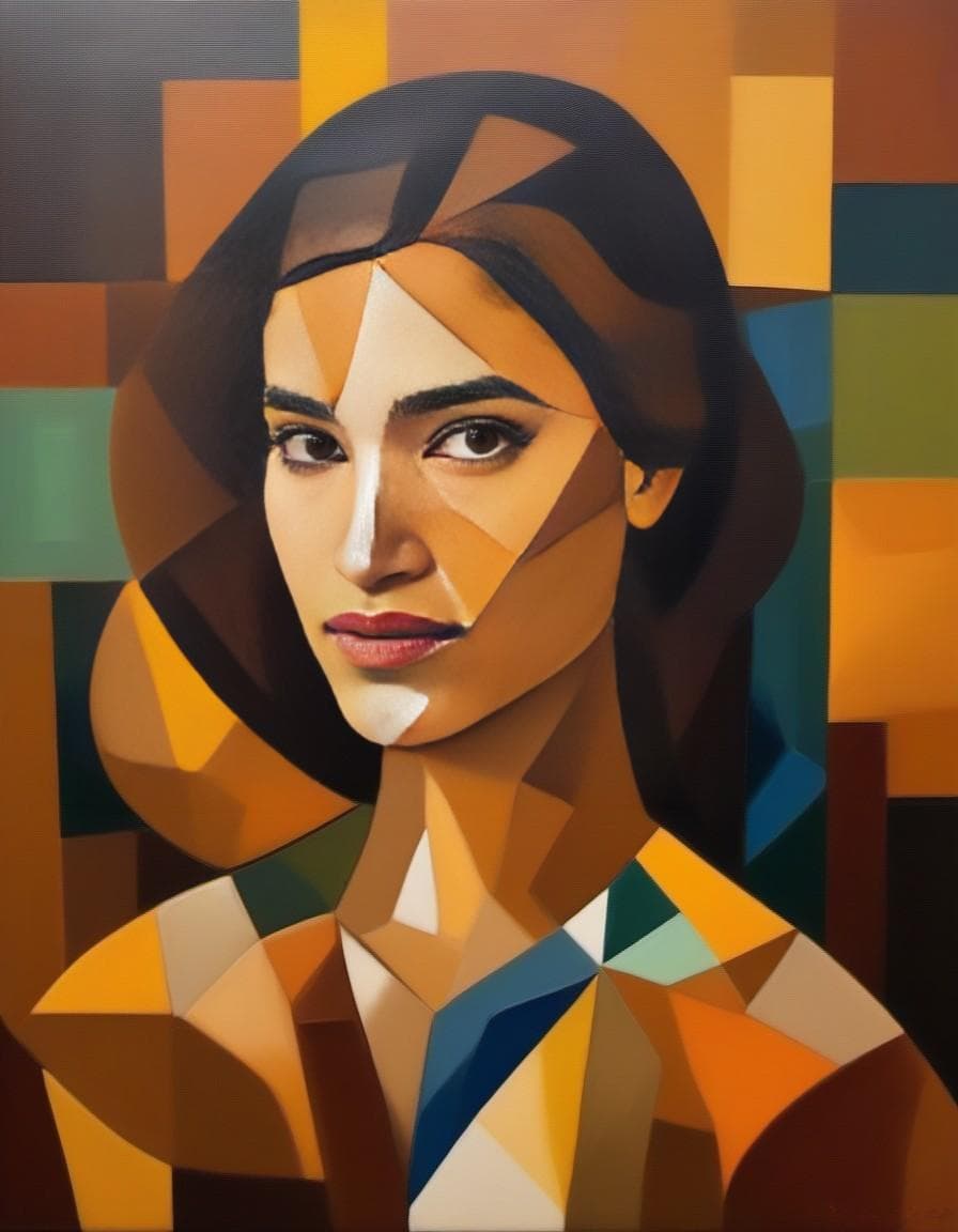 AI generated: woman, oil on canvas, in the style of Pablo Picasso, cubism, density of forms, i can't believe how b...