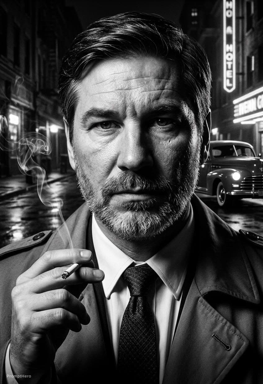 AI generated: high resolution photography, monochrome, evoking the starkness of classic noir with an intimate, psy...
