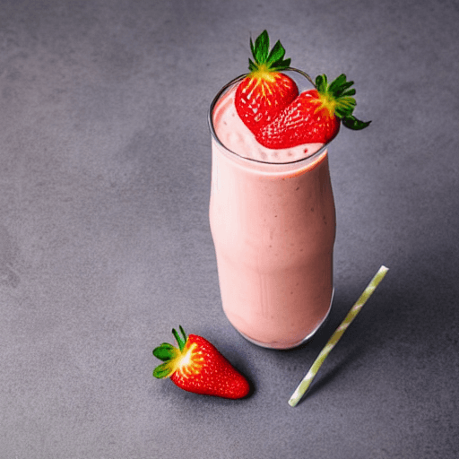 AI generated: realistic photo of a strawberry milkshake with a straw