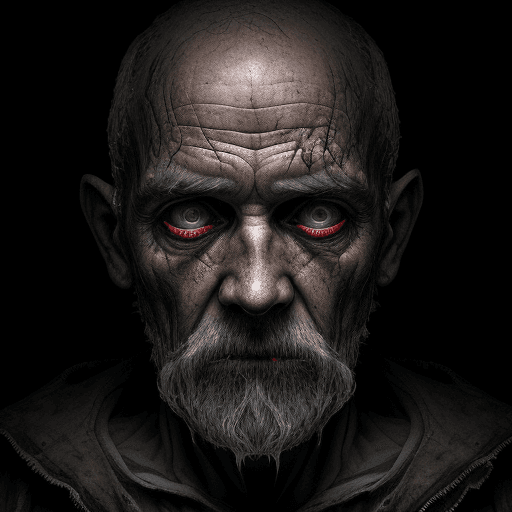 AI generated: old man, 55, horror, ultra-detailed, HDR, dramatic lighting --ar 9:16 --q 2 --s 750