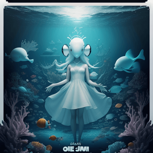 AI generated: A fish-headed DJ stands in the deep sea playing music with synthesizers and drum machines, wearing w...
