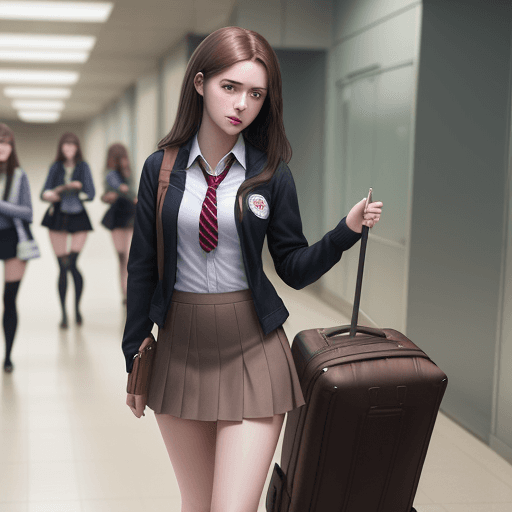 AI generated: Women dress like students with dark brown hair and dragging a suitcase photorealistic Trends in CGI ...