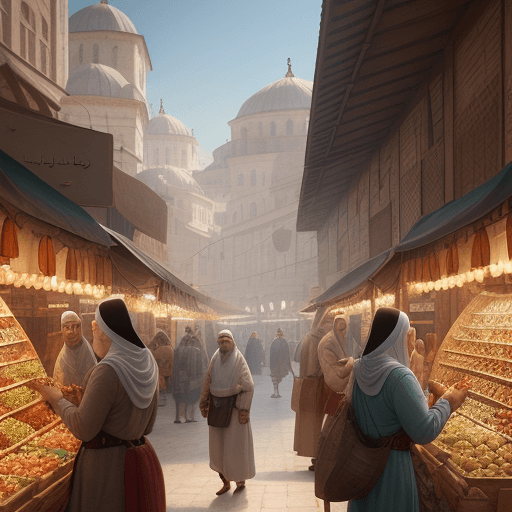 AI generated: Public marketplace during the Ottoman period and people visiting the market4k 8k octane processing p...