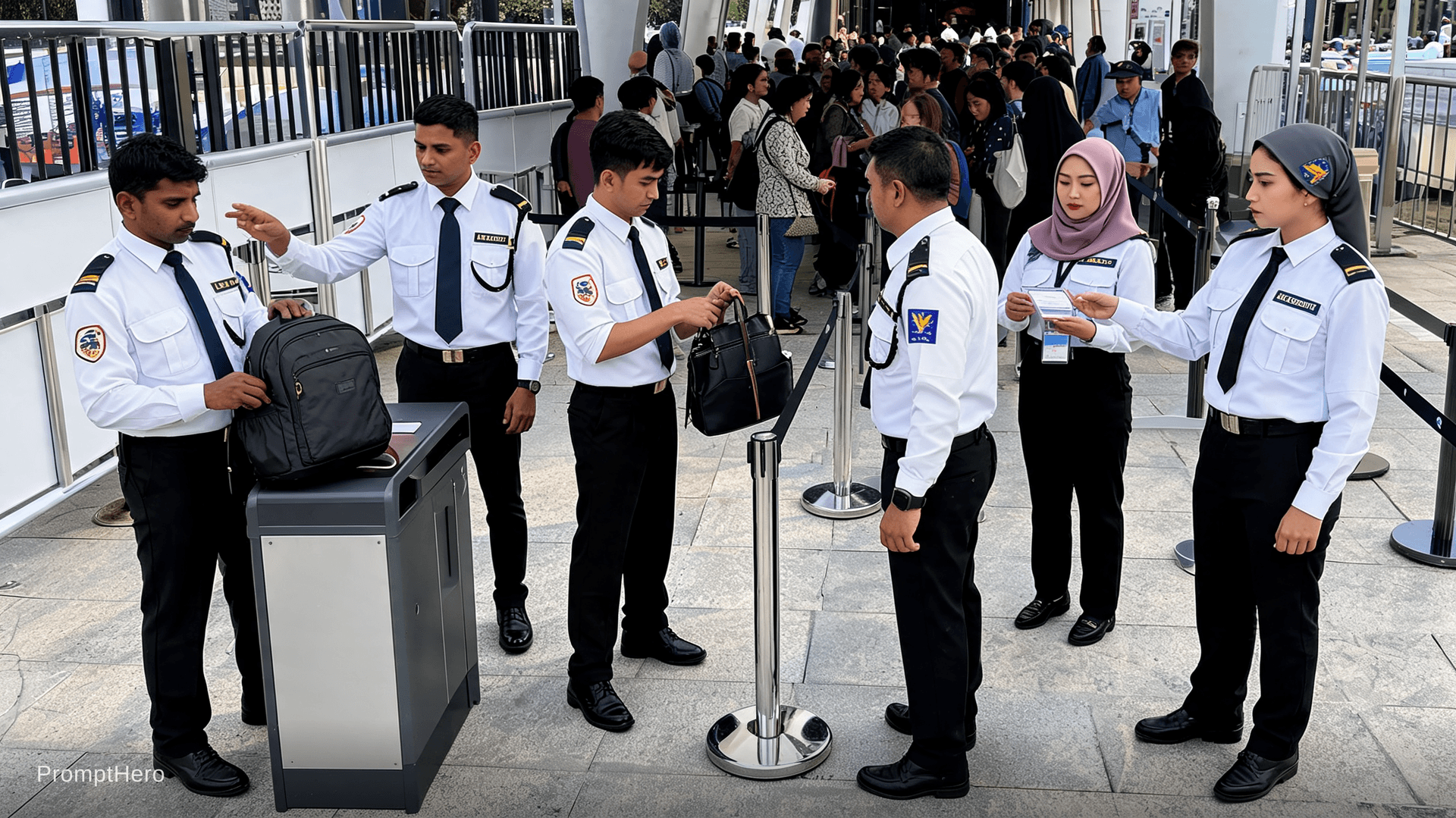 AI generated: Seven professional security officers (5 men and 2 women (malay,Chinese and Indian) Malaysian/Singapo...