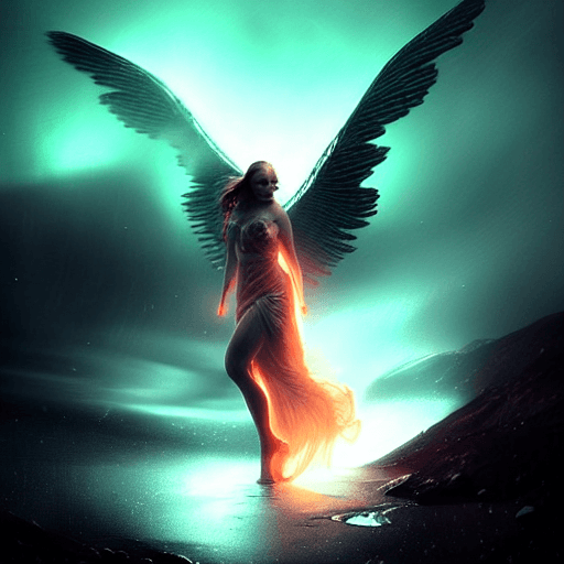 AI generated: A stunning portrait of a female valkyrie descending, aurora borealis in the background, centered| in...