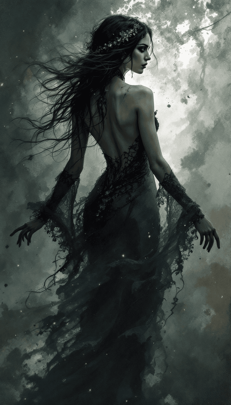 AI generated: Dark Fantasy Art, half l Body of a gypsy spanish woman in flamenco clothes, Blender stylized charism...