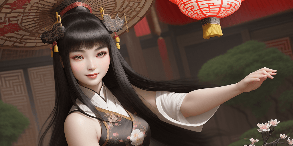 AI generated: Ancient China, Han Dynasty 1500-year graceful and elegant girl, enchanting eyes, filled with joy and...