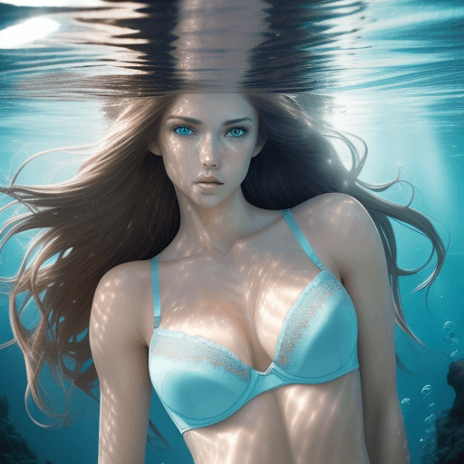 AI generated: HDR photo of beautiful fair skin with long light brunette hair, fit body, light-blue eyes, wearing b...
