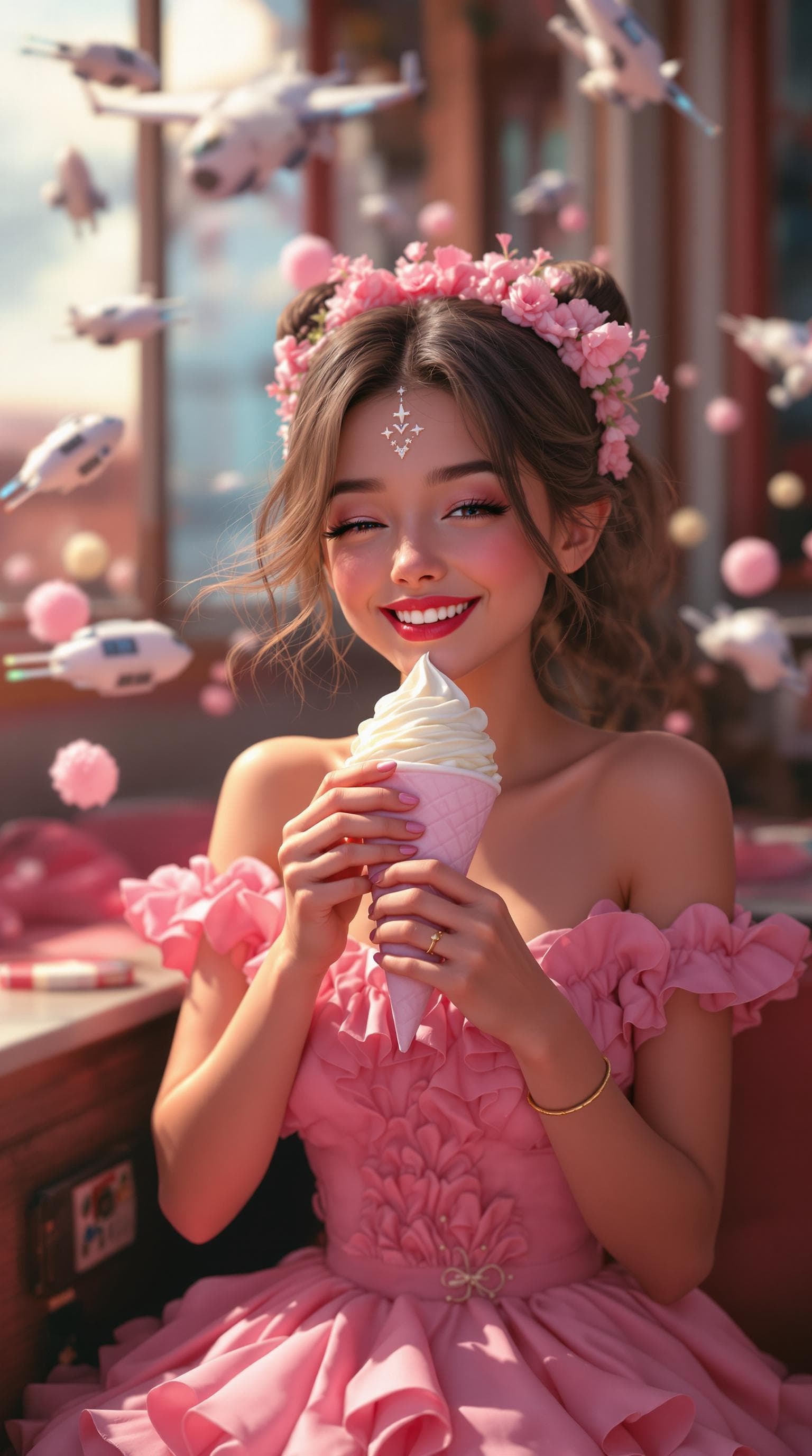 AI generated: cute, adorable, smiling Kaywinnet Lee Frye eating ice creaI don't believe there is a power in the 'v...