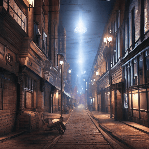 AI generated: Victorian london street with robot cyberpunk background night softsymmetrical artwork. cinematic, hy...