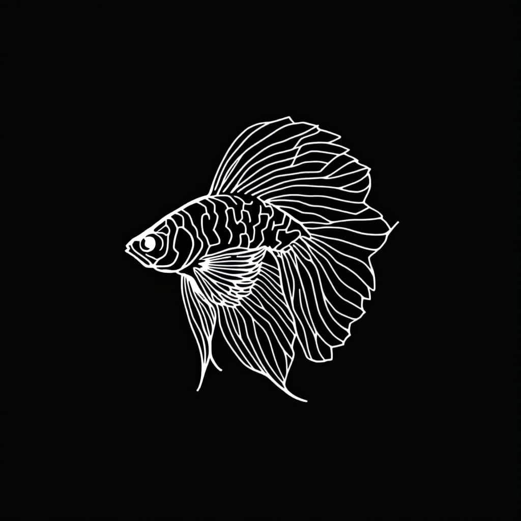 AI generated: make me a logo for a store with a bettafish made of white geometric straight lines, in Japanese styl...