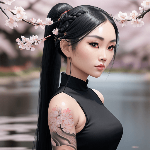 AI generated: Beautiful Vietnamese woman, (black hair), (braided ponytail), transparent clothes symmetrical eyes, ...