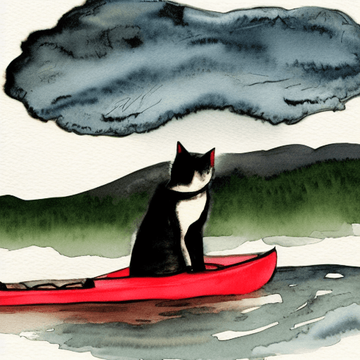 AI generated: watercolor : : storm, night, 
 a cat in a kayak : : --hd