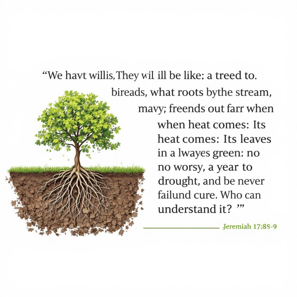 AI generated: Use this as a reference but provide a traditional realistic image with no text:

Jeremiah 17:8-9
New...