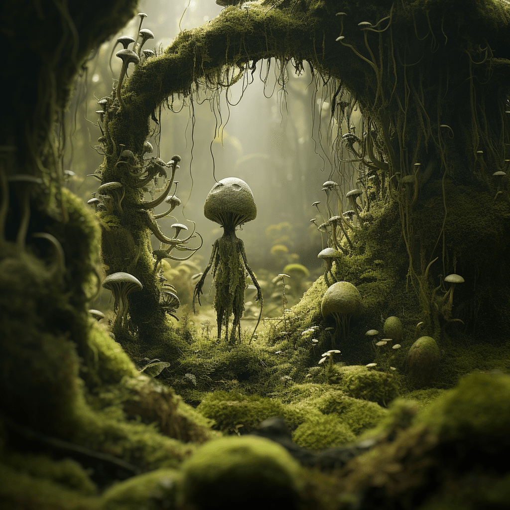 AI generated: green moss in the forest, in the style of matthias grünewald, organic form, kazimierz dąbrowski, sve...