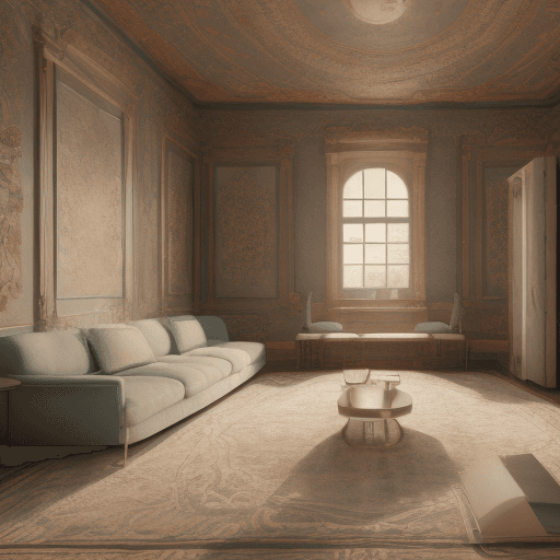 AI generated: High resolution photography interior design, dreamy sunken living room conversation pit, wooden floo...