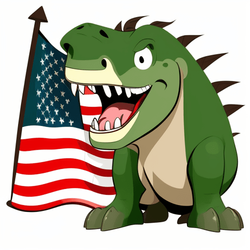 AI generated: Cute cartoon american flag, green, smiling, playful, prehistoric, clipart, no background, high quali...