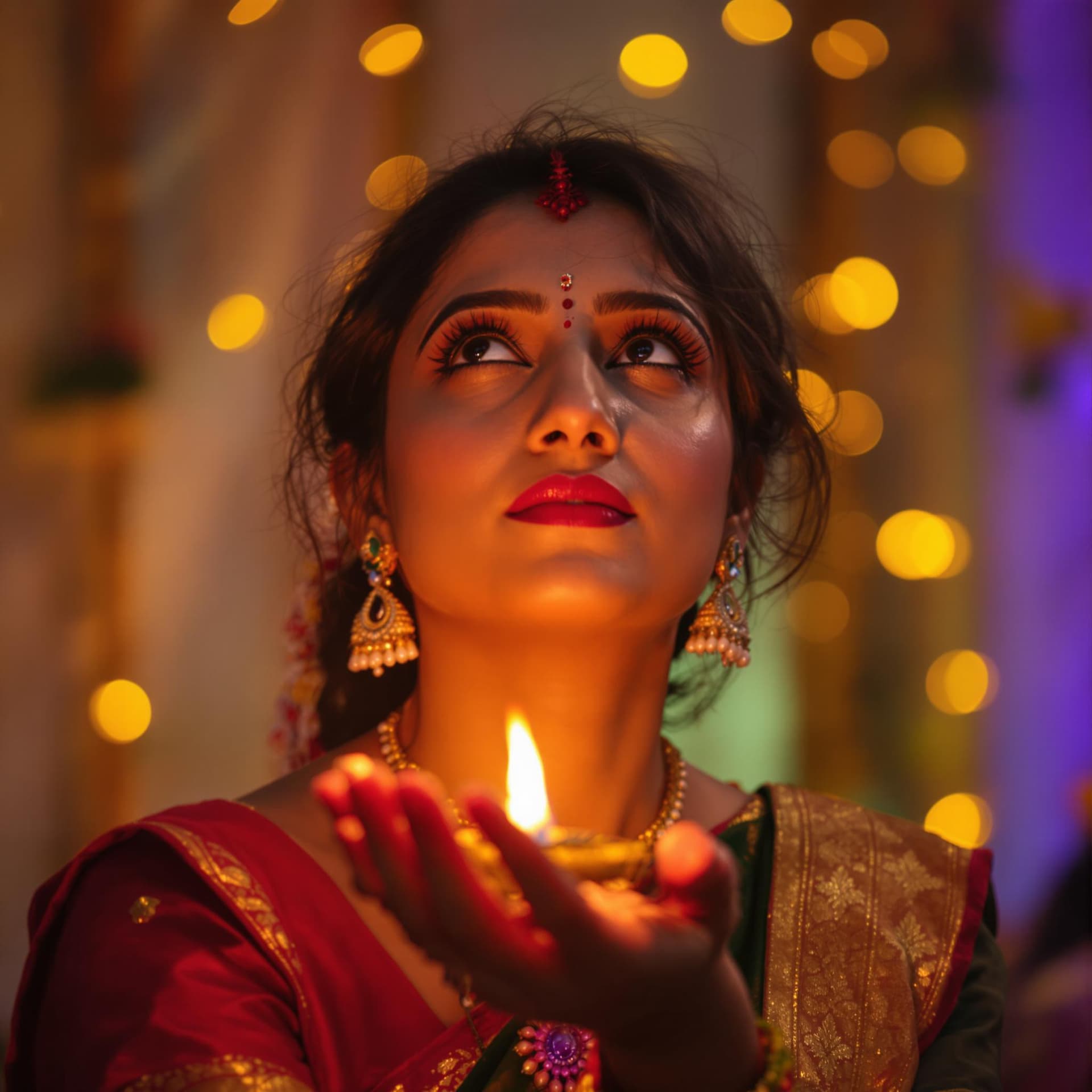 AI generated: The image features a woman in traditional Indian attire, immersed in a moment of tranquility and spi...