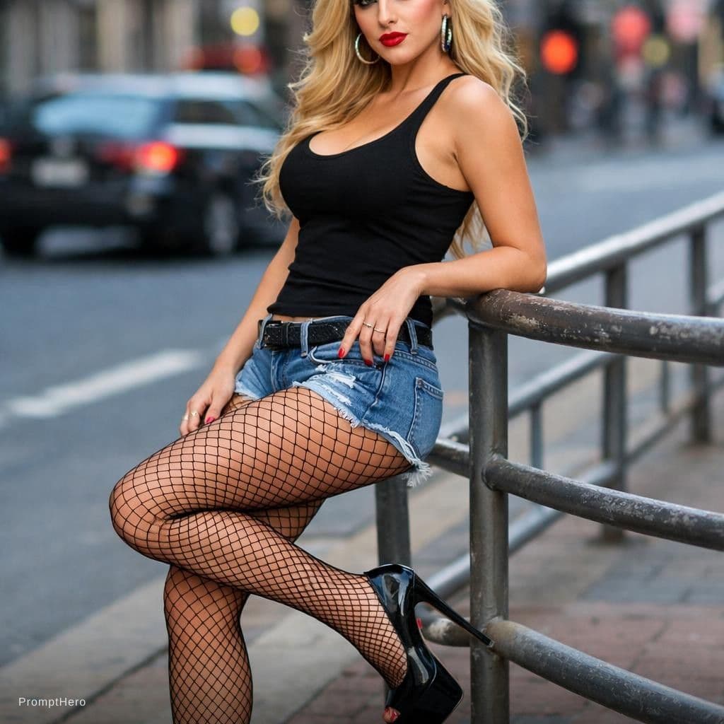 AI generated: This woman, however, was wearing a miniskirt, fishnet stockings, and sky-high heels—and she was wear...