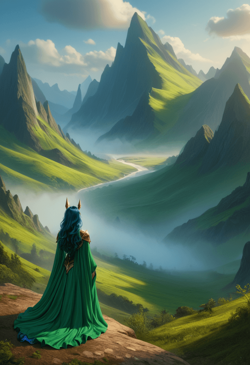 AI generated: Strong alicorn,dark blue hair with green mane and tail,dynamic colors,fantasy landscape setting,high...