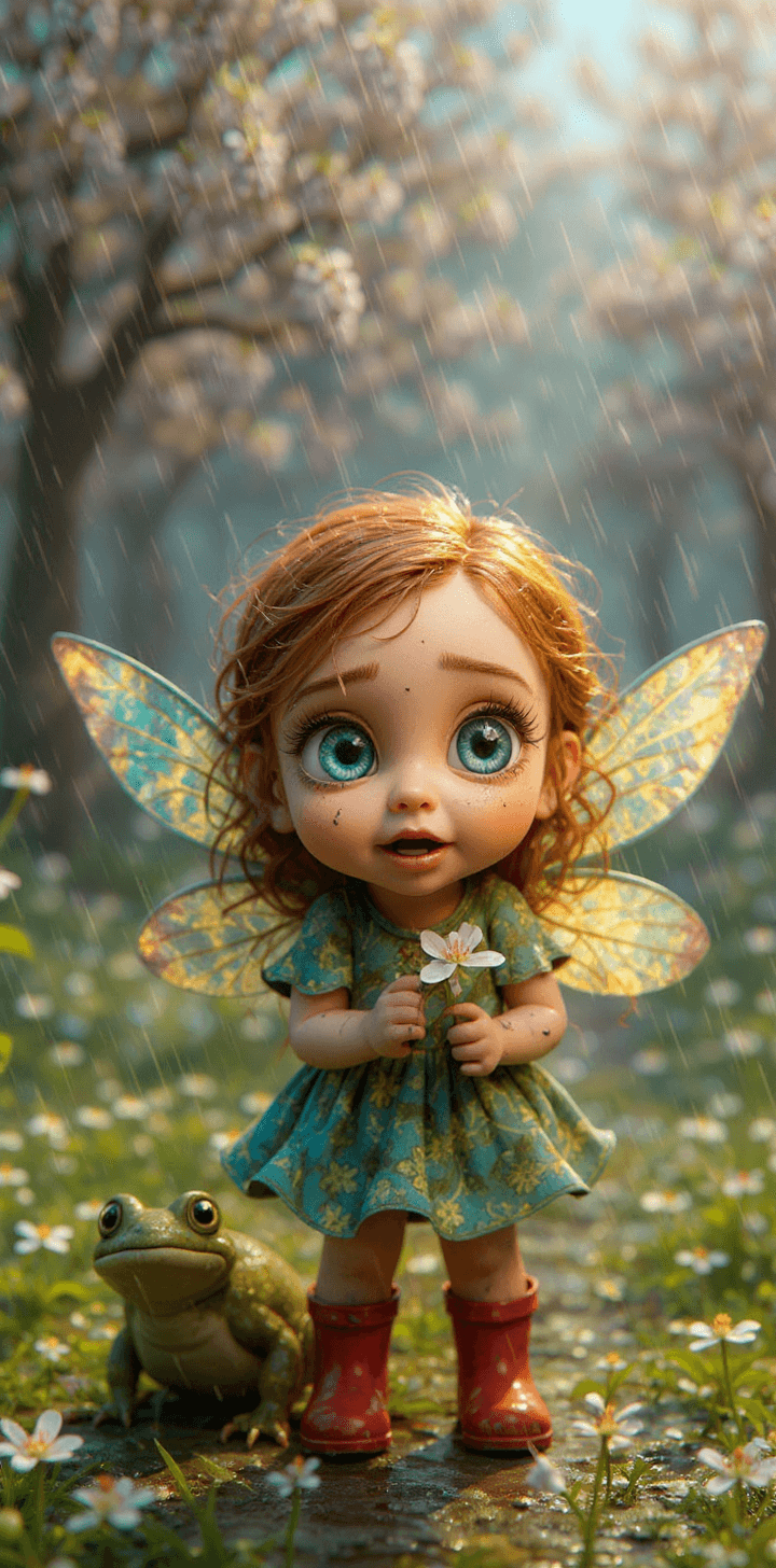 AI generated: whimsical adorable character design 3d octane render, wide shot, chibi extremely cute little flower ...